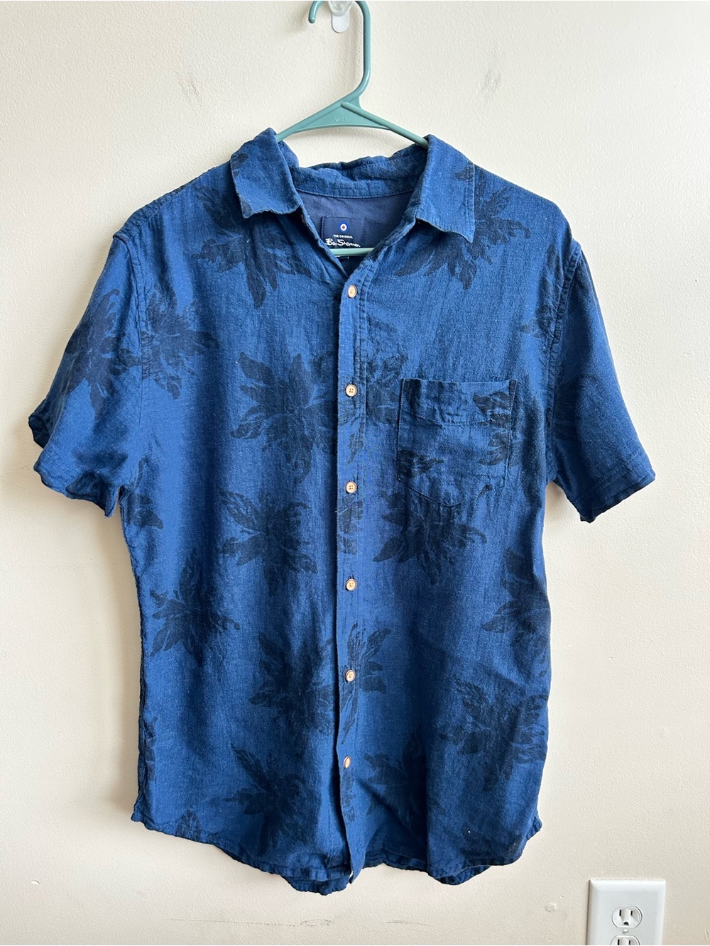 Ben Sherman Men’s Linen Blend Tropical Floral Short Sleeve Button Up Shirt M